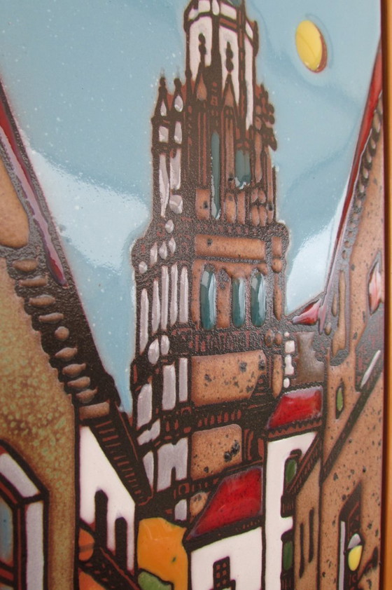 Image 1 of Ingelijst, geglazuurd aardewerk, set van twee, Spaanse kunstenaar