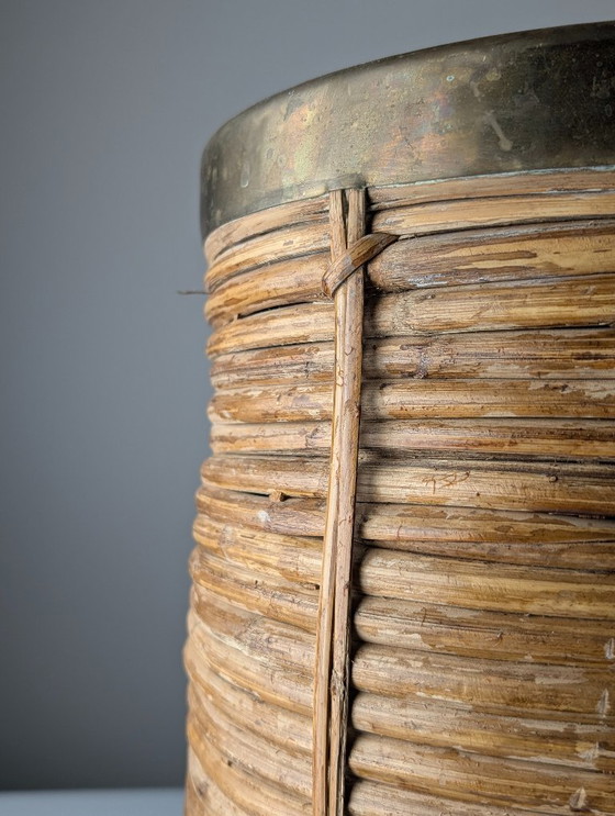 Image 1 of Italienischer Regenschirmständer aus Schilfrohr und Messing im Stil der Mitte des 20. Jahrhunderts, 1970er Jahre