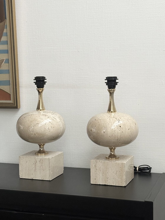 Image 1 of Vintage travertine table lamps by Philippe Barbier, 1970s