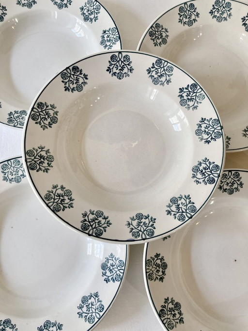5 assiettes creuses, Sarreguemines, modèle René