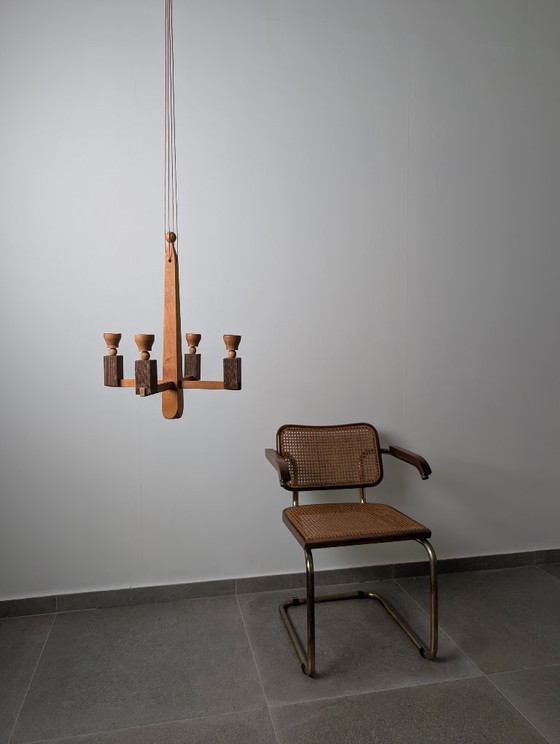 Image 1 of Danish Art Deco Style Wooden Candle Chandelier, 1970s