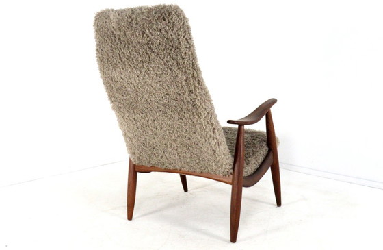 Image 1 of Fauteuil vintage rembourré en tissu poilu, style milieu du siècle