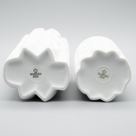 Image 1 of Retro Scherzer Werner Uhl Design Bisque Porcelain Bottle Vase Op-Art Relief DUO