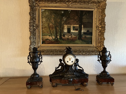 Auguste Moreau Bronze Clock Set