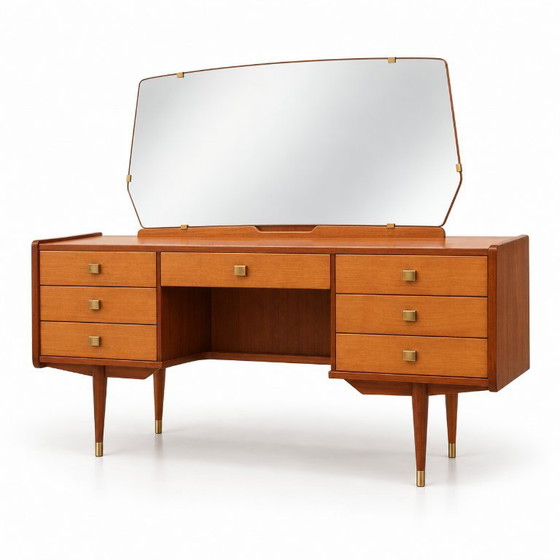 Vintage Dressing Table with Mirror – Mid-Century Vanity 50s/60s – Sideboard cabinet, Wood (photo 5 of 6)