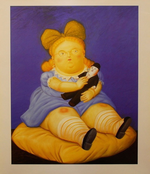 Fernando Botero – The Doll | Figurative Color Offset Lithograph Portrait – lithos zeefdrukken, Paper