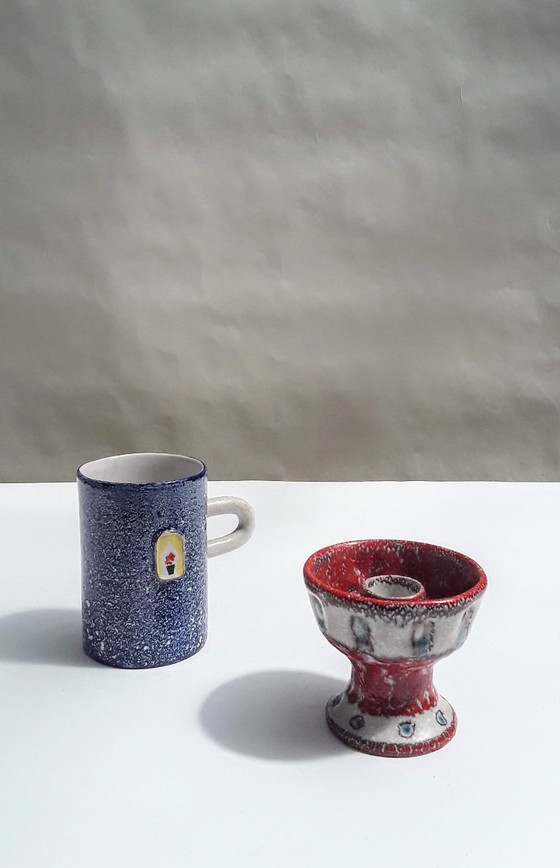 Image 1 of Guido Gambone 1950s Candlestick and Cup for De Bijenkorf - Amsterdam