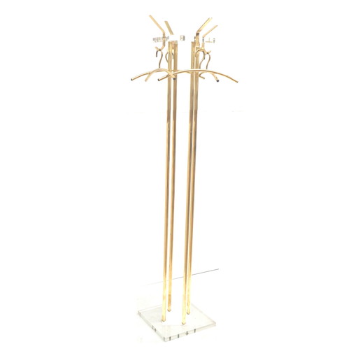 Standing vintage Hollywood Regency coat rack made of plexiglass and metal from the 1970s