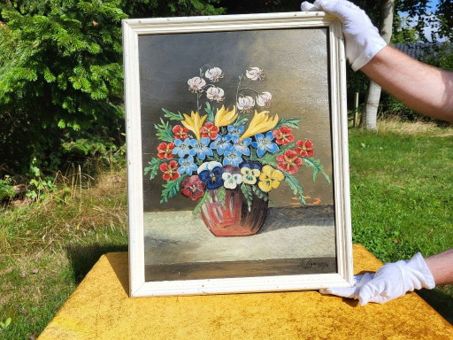 Vintage Floral Oil Painting by Th. Agerup