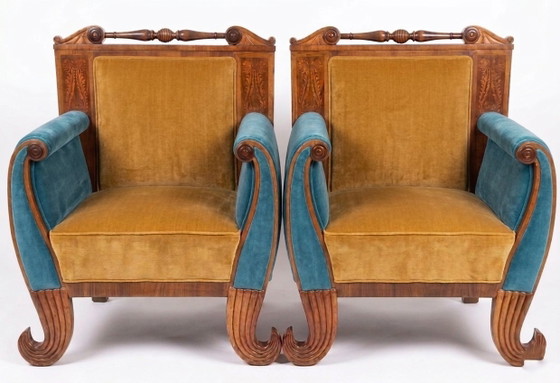 Biedermeier Armchairs with Velvet Upholstery, Set of 2 – Wood (photo 2 of 4)