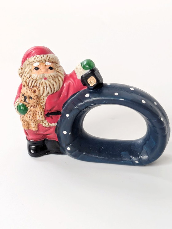 Image 1 of Set di 4 anelli per tovaglioli in porcellana vintage | Decorazioni natalizie tedesche dipinte a mano