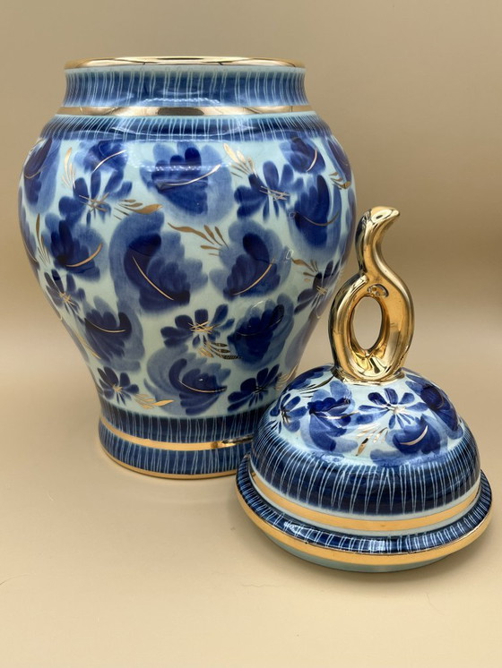 Image 1 of H. Bequet, Jarrón de jengibre, Azul vibrante con detalles dorados, Espectacular