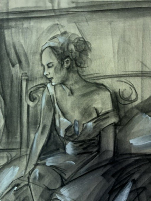 Mixed Media Conté, Gouache Chalk Drawing – schilderijen tekeningen, Canvas (photo 2 of 11)