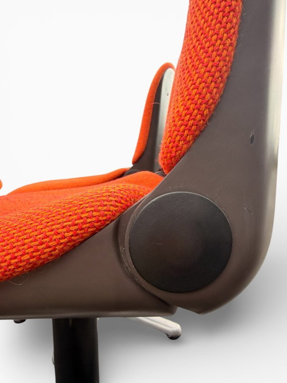 Image 1 of Set di 4 sedie Wilkhahn vintage modello 231/5 - Tessuto arancione e alluminio (anni '70)