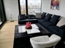 Minotti 2017 / nur schwarzes Ensemble ohne Tisch, Teppich, Sessel / Maße ca. 400cm, 250cm / Längsteil Stoff schwarzblau, Quertei