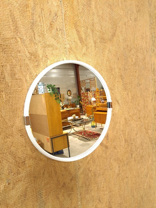 Witte ronde kunststof spiegel met chroom