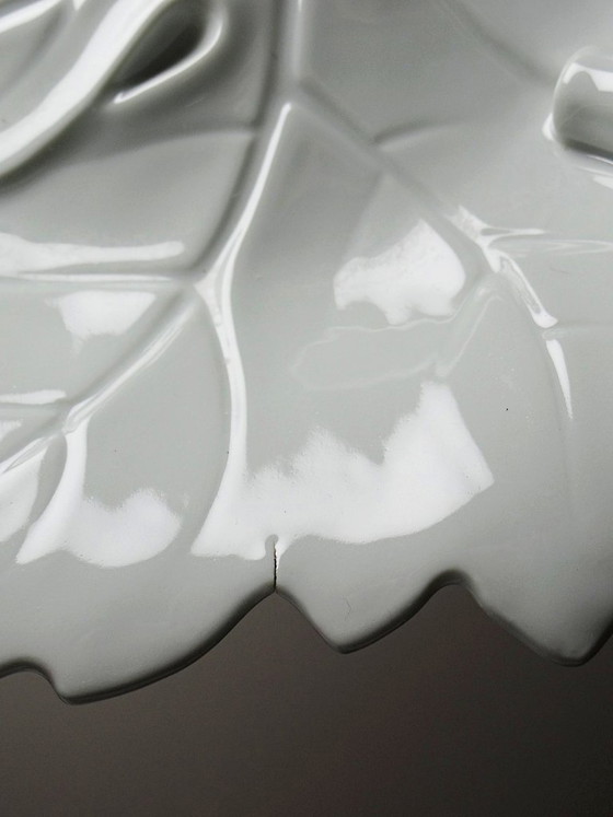 Image 1 of Large celadon porcelain vine leaf bowl by L. Michelaud, Limoges, 1930-50
