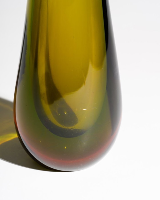 Image 1 of WMF Glass Vase Trio by Erich Jachmann – Sculptural Gradient Forms in Green & Amber, Germany, 1950s