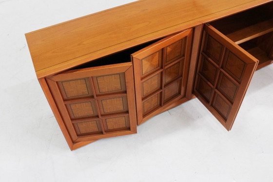 Buffet bas brutaliste italien Caccia alla Volpe par Linea Arredo, Bois, Marron, Vintage (photo 10 sur 10)