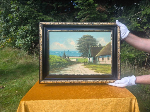 Vintage Küstenlandschaft Ölgemälde von P. Friis