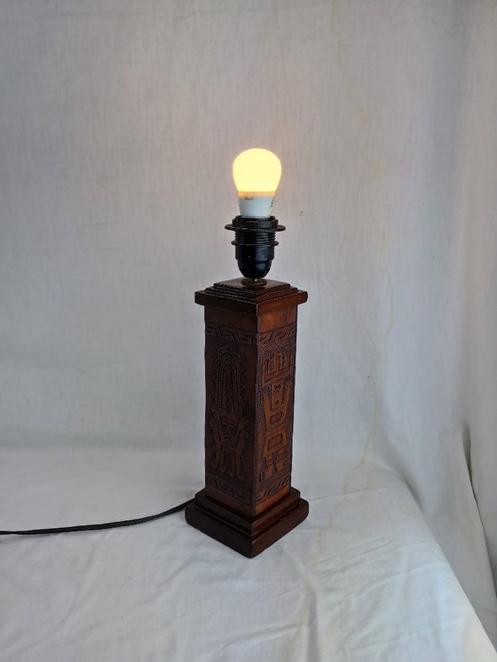 Image 1 of Vintage 1960s Leather Totem Lamp Angel L. Pazmino Aztec Inca maya Brutalist Design, Mid Century Modern Muebles De Estilo