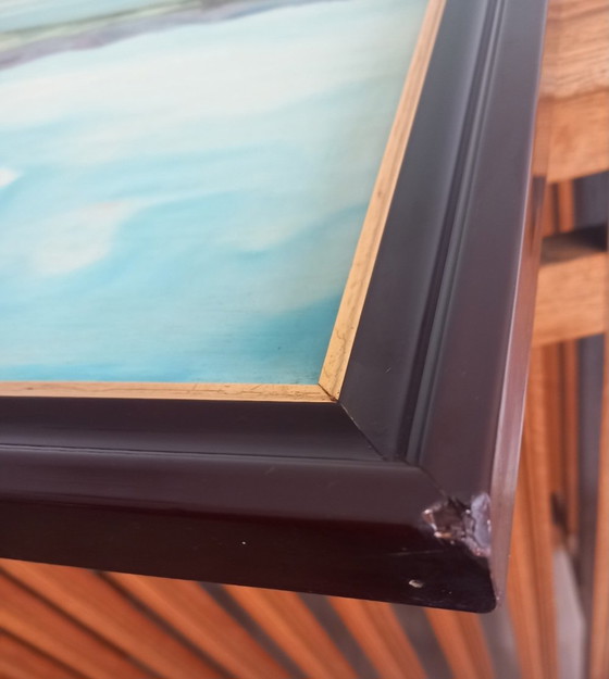 Image 1 of Marine aux barques éclatantes – Huile au couteau (fort relief) de Louis-Édouard GARRIDO – 50x35 cm