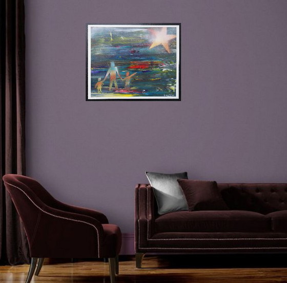 Image 1 of "Eternal Star" - Luminous and Abstract Painting in F10 Format (55x46 cms) Symbol of Love and Everlasting Memories