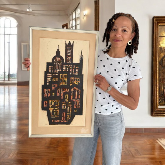 Image 1 of Akke Sins Pencil Signed Citscape Litho Vintage 1960s