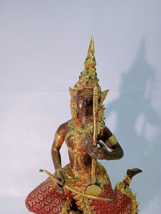 Scultura asiatica di una figura musicale, color bronzo, Sculture, Metallo, Marrone, Aziatisch (foto 2 di 8)