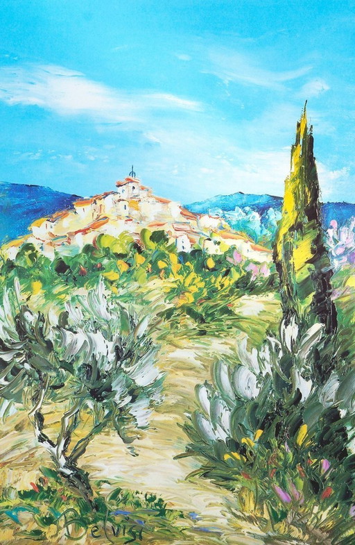 Marcel BELVISI - Sendero de un pequeño pueblo - Litografía enmarcada del artista