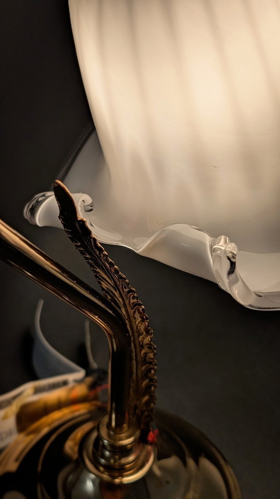 Image 1 of Refined Pair of Murano Calla Lamps, Vintage New Old Stock, 24kt Gold