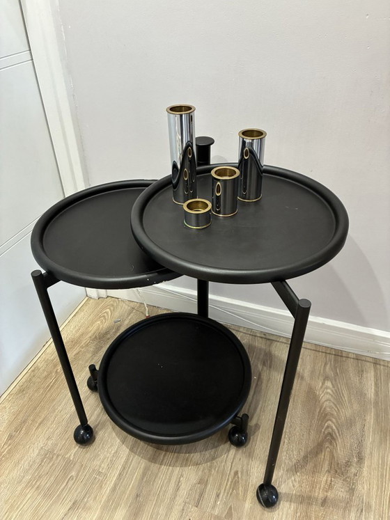 Set of 4 Cylinder 2000 candle holders by Staffan Engelsson, 1970s, Chrome, Brass, Silver (photo 8 of 8)
