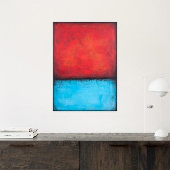 Image 1 of Red and Blue original minimalist abstract modern painting on stretched canvas