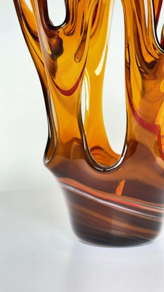 Image 1 of Vaso in vetro vintage soffiato a mano anni '70, Makora di Huta Szkła Krosno