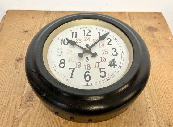 Image 1 of Black Industrial Factory Wall Clock from Siemens, 1930s