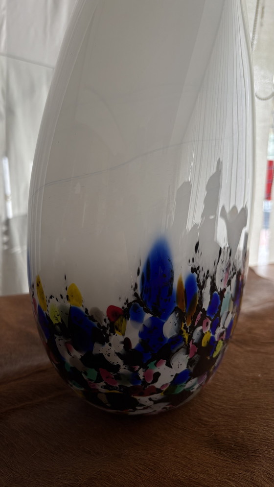 Image 1 of Murano style milk glass vase with colorful confetti decoration