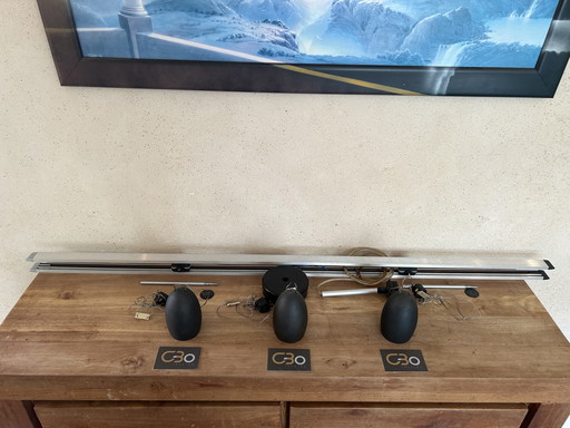 3x Tobias grau OH Bronze Pendant On Multirail - Cords 85cm Max ,Multirail 130 Cm