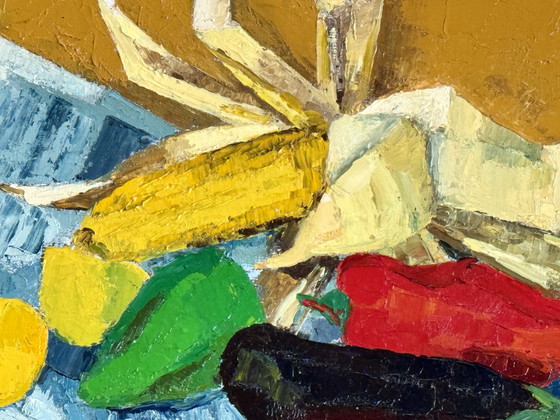 Image 1 of Pol Magis ( 1931 ) Magnifique Peinture Impressionniste «  Nature Morte Au Maïs «  De 1965