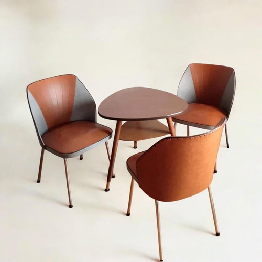 Mid-Century Clubsessel-Garnitur Inkl. Nierentisch Und 3 Stühlen. Rockabilly Sitzgarnitur. Deutschland 1950er Jahre