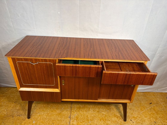 Image 1 of Mid-Century Retro Vintage Teak Cocktail Credenza / Sideboard by Beautility 1950  Elegant Cocktail Cabinet • Exceptional Teak Gra
