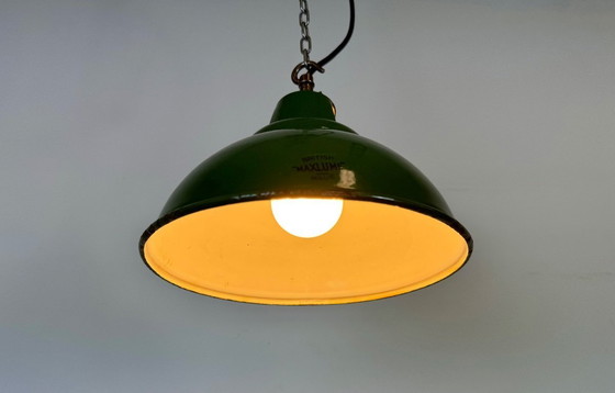 Image 1 of Industrial Green Enamel Factory Pendant Lamp from Maxlume, 1960s