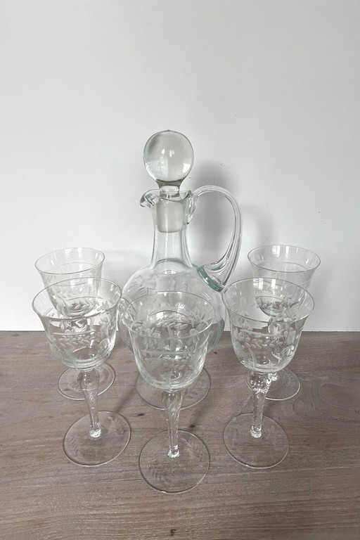Antique Hand-blown Liqueur Set