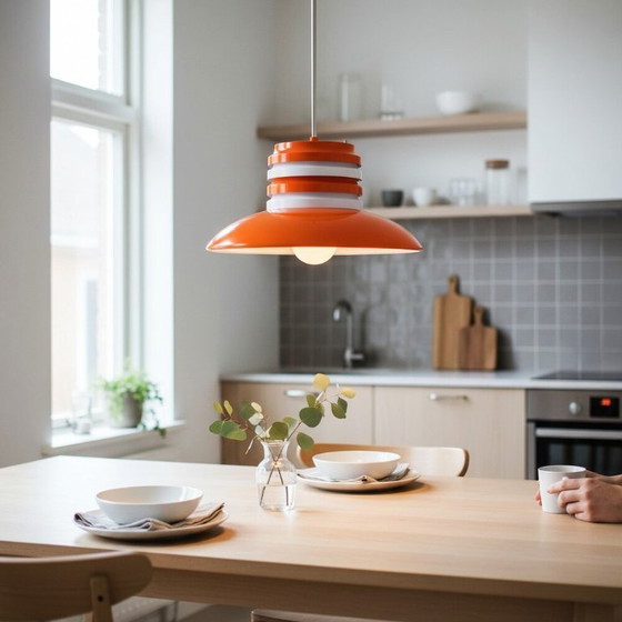 Image 1 of Grote oranje metalen eetkamerlamp in Space Age Scandinavische moderne stijl, jaren 70.