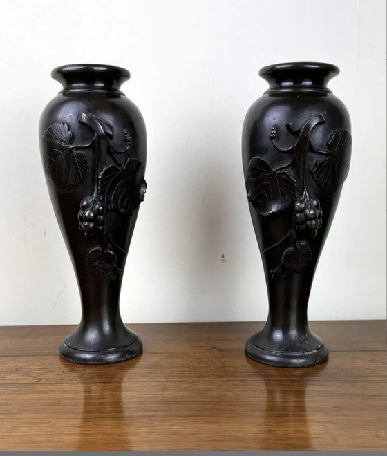 Image 1 of Paire De Vases En Bronze Époque Art Nouveau Vers 1900 Vintage