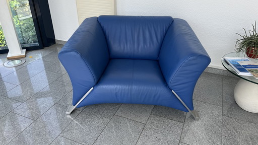 Rolf Benz Fauteuil de salon design Type 322 bas cuir bleu