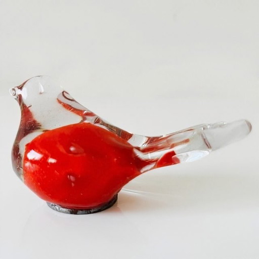 Vintage Mondgeblazen Vogelsculptuur Glas Presse-papier Glazen Vogeltje Murano Stijl Vogelbeeldje Rood 1980's