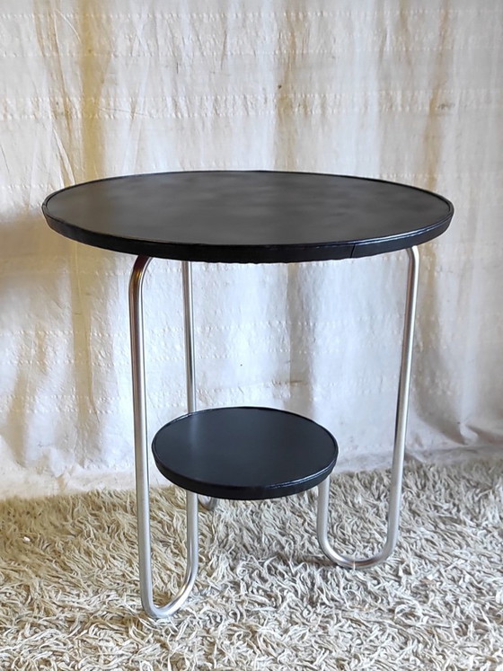 Image 1 of Tavolino laterale in stile Bauhaus in metallo e legno - metà del XX secolo