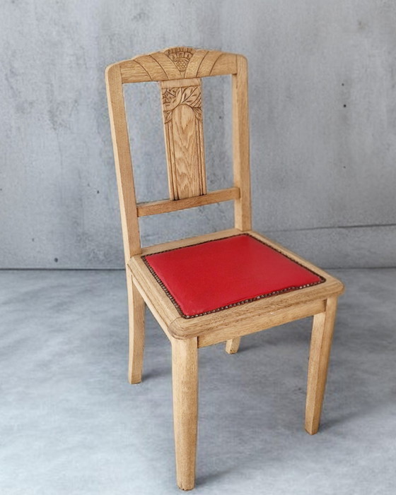 Image 1 of Set of 4 chairs - Solid oak - Art Deco style - 1940s