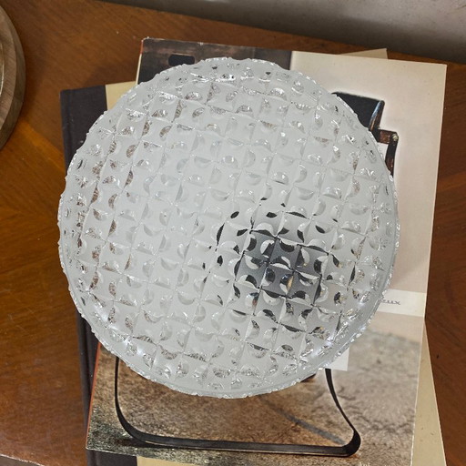 Runde Wandleuchte oder Deckenleuchte Transparentes Glas 1970