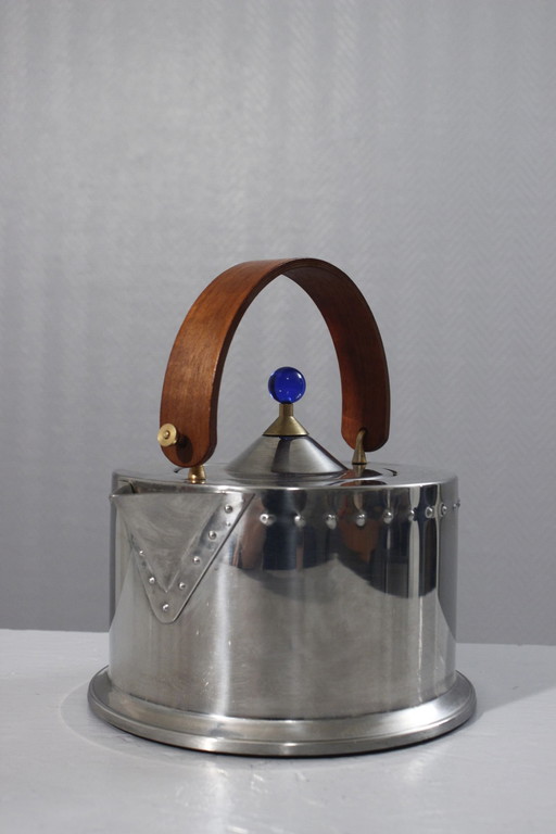 Carsten Jörgensen & Bodum Denmark - "Ottoni" stainless steel kettle 1980s Memphis design